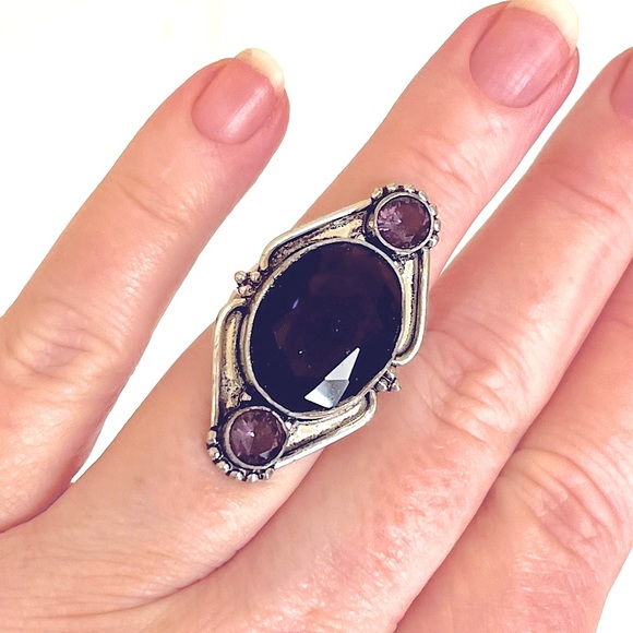 Amethyst and amethyst oxidized silver ring size 7 - Picture 2 of 6